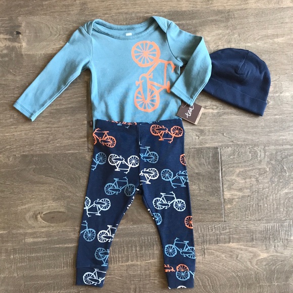 Tea Collection Other - Tea 3 piece baby set with hat bicycles NWT